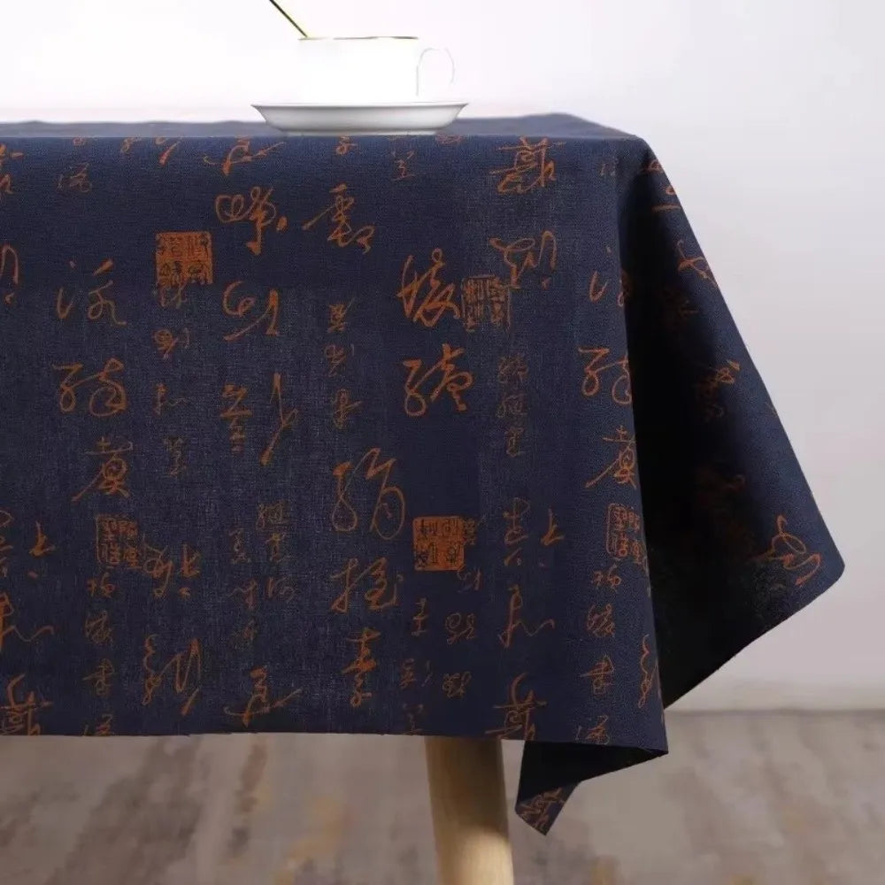 Chinese Calligraphy Cotton Linen Tablecloth | 150×50 & 200×150cm Linen Tablecloth Nixie