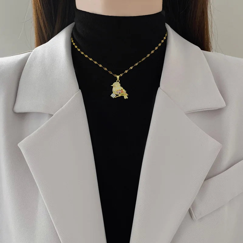 Crystal Bird Pendant Necklace – Gold Plated Clavicle Chain Pendant Necklace Nixie