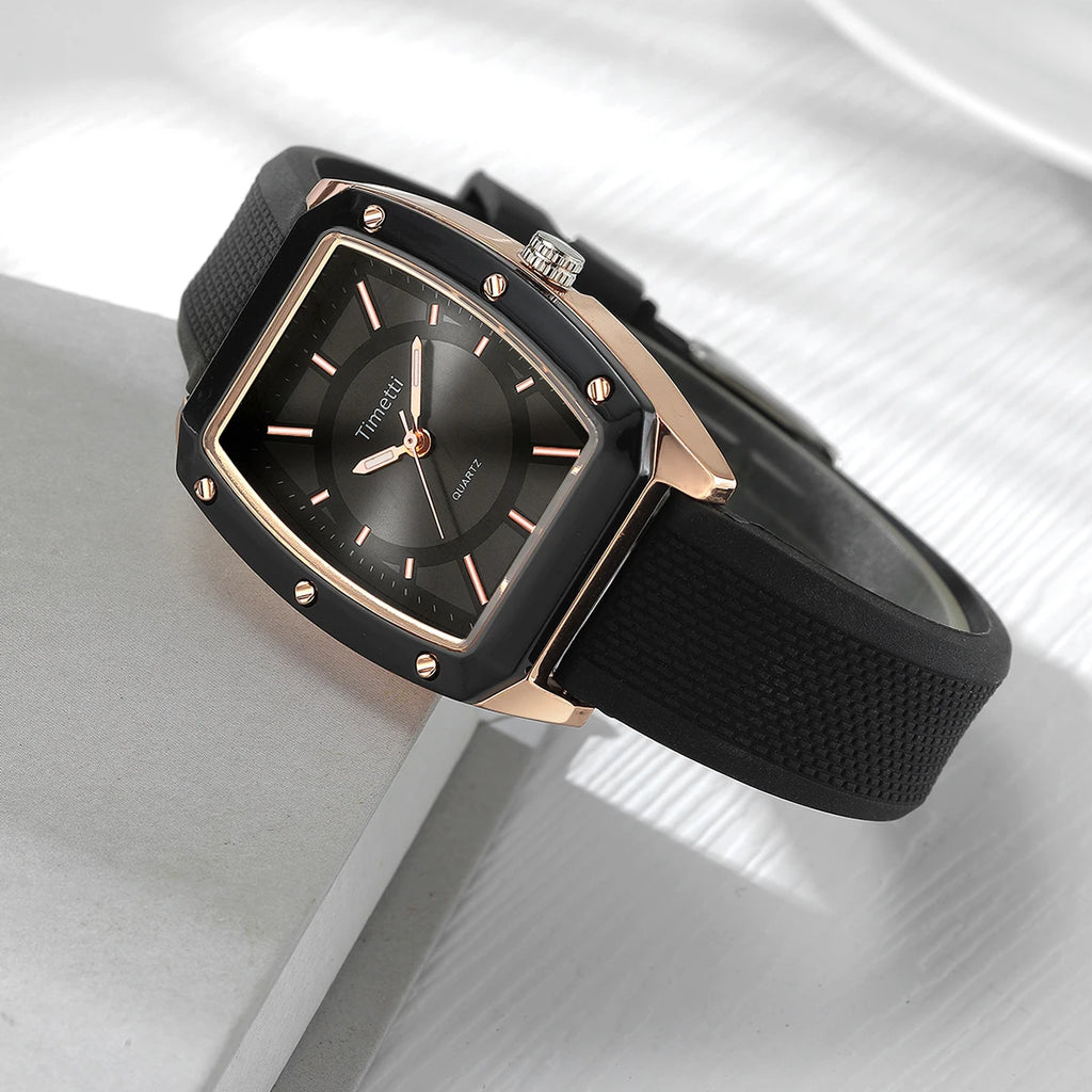 Timetti Square Quartz Watch – Silicone Strap Casual Style Quartz Wrist Watch Nixie