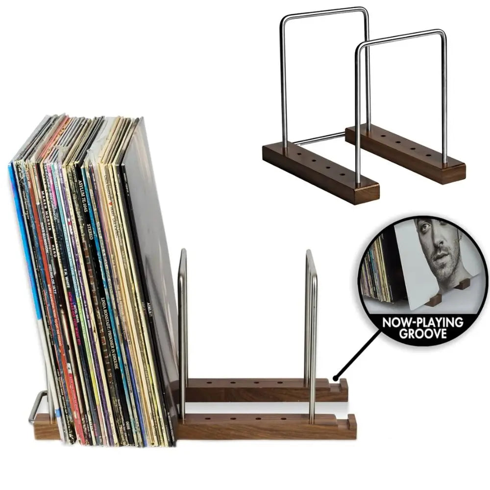 Solid Walnut Vinyl Record Stand – Adjustable LP & CD Holder