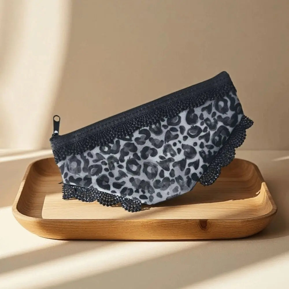 Leopard Print Mesh Cosmetic Bag – Novelty Zippered Makeup Pouch Cosmetic Bag Nixie