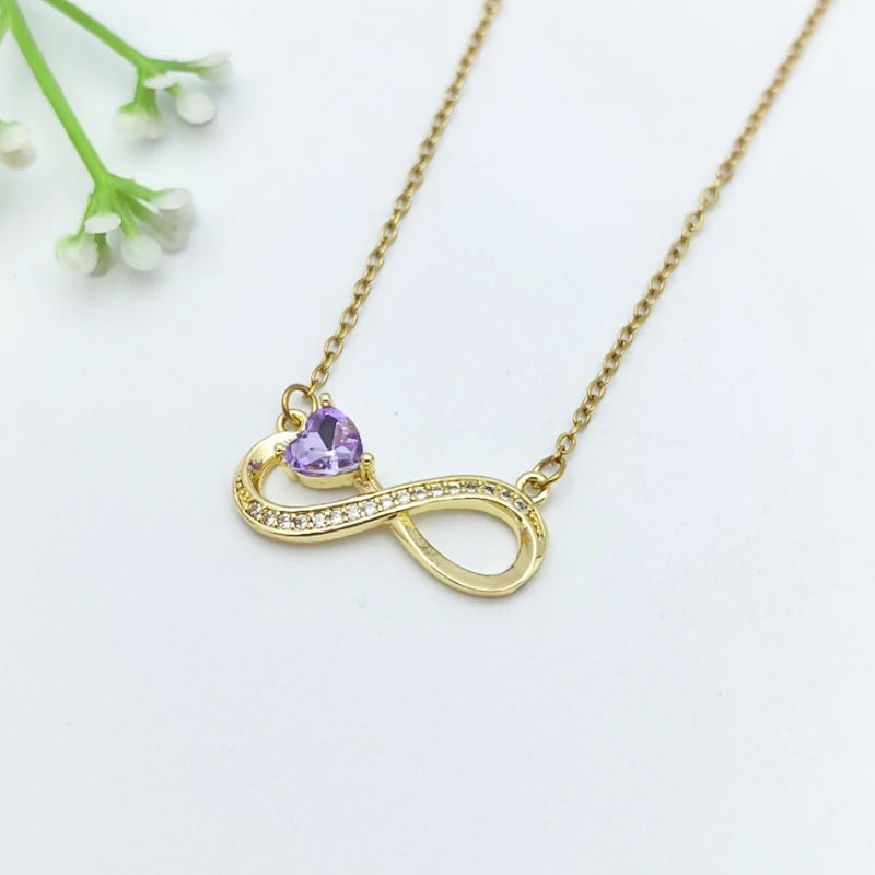 Infinity Zircon Pendant Necklace – Gold Stainless Steel Choker Pendant Necklace Nixie
