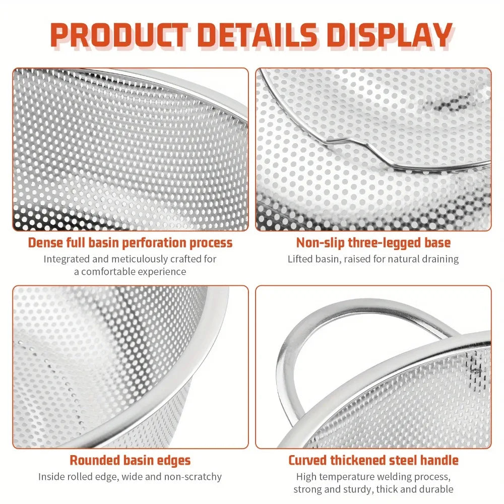 Stainless Steel Colander Bowl Double Handles | Fruit & Veg Strainer Colander Strainer Bowl Nixie