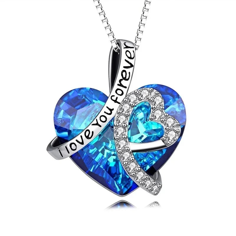 Silver Heart Zircon Pendant Necklace – I Love You Forever Pendant Necklace Nixie