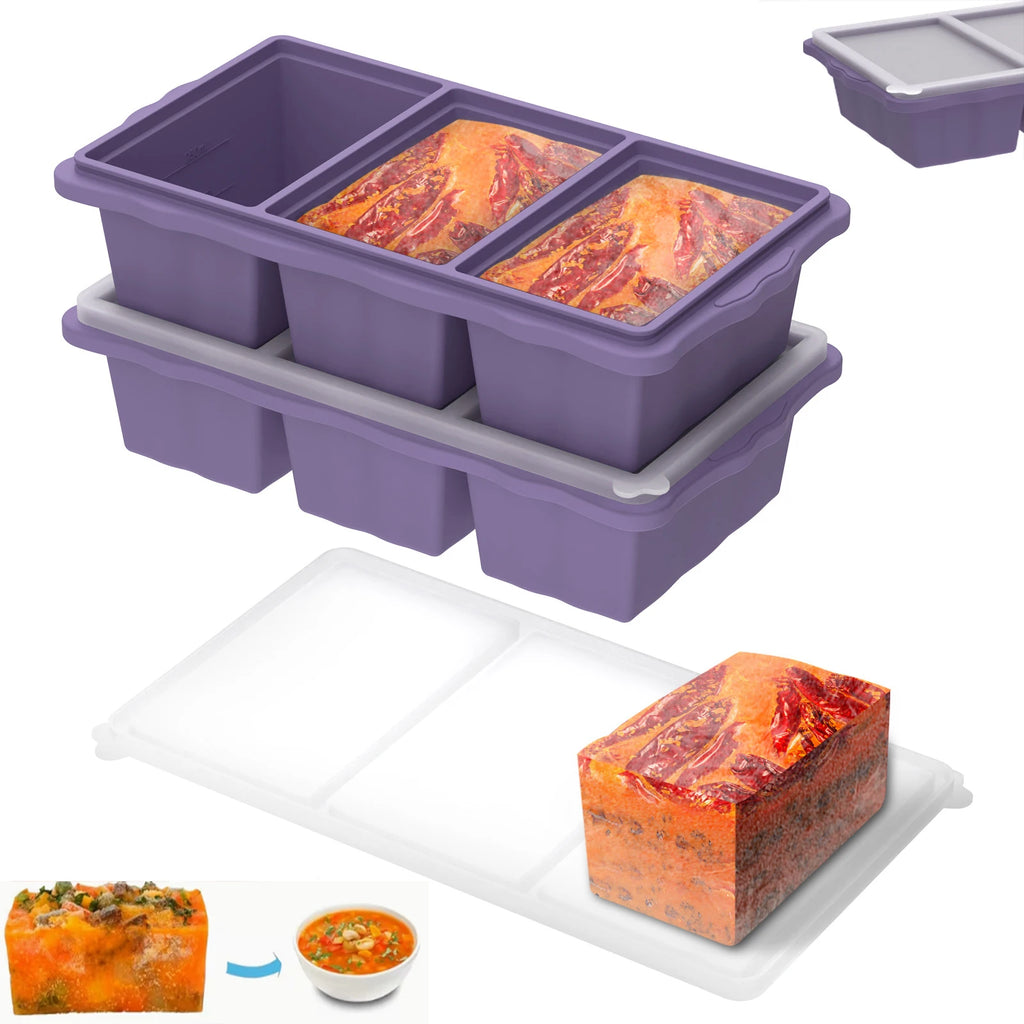 Silicone Freezer Tray with Lid – 3-Cup Soup & Meal Prep Mold Silicone Freezer Tray Nixie