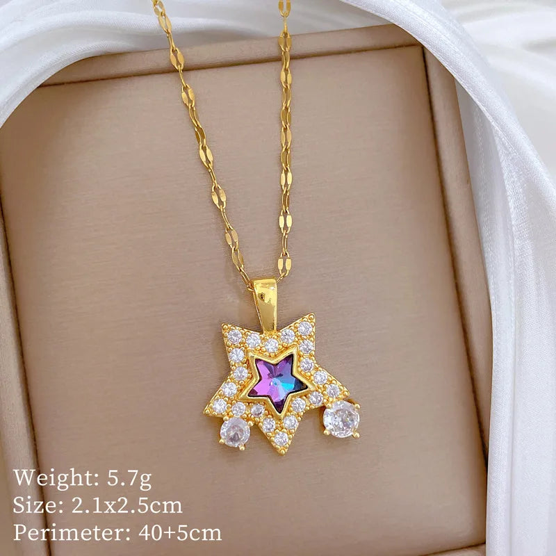 Luxury Star Pendant Necklace – Gold Stainless Steel Choker Women Pendant Necklace Nixie XL2606-661