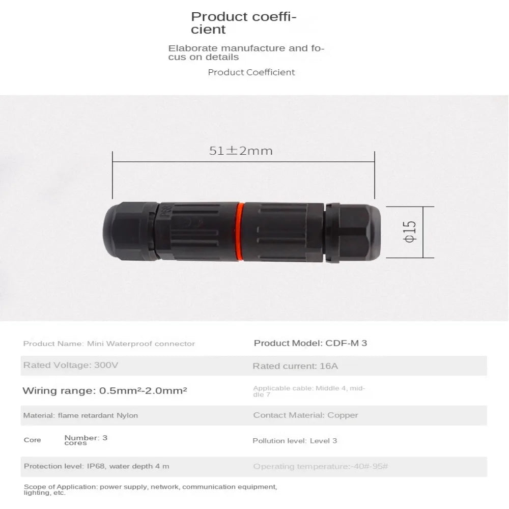 CDF-M3 IP68 Waterproof Cable Connector 2-3 Core Outdoor Waterproof Cable Connector Nixie