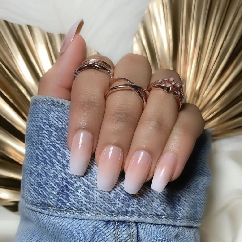 French Ombré Press-On Nails with Rhinestones, L Size 24Pcs – Nixie Press-On Nails Nixie 24PCS