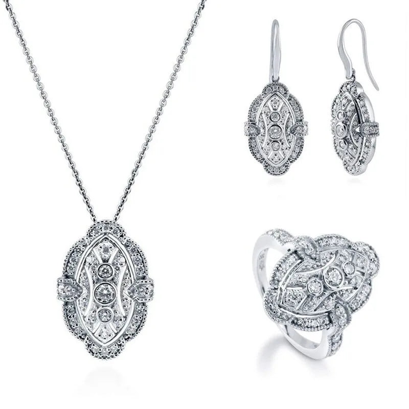 Women's Crystal Necklace Earrings Ring Set – Bridal Jewelry Gift Crystal Jewelry Set Nixie 9 White