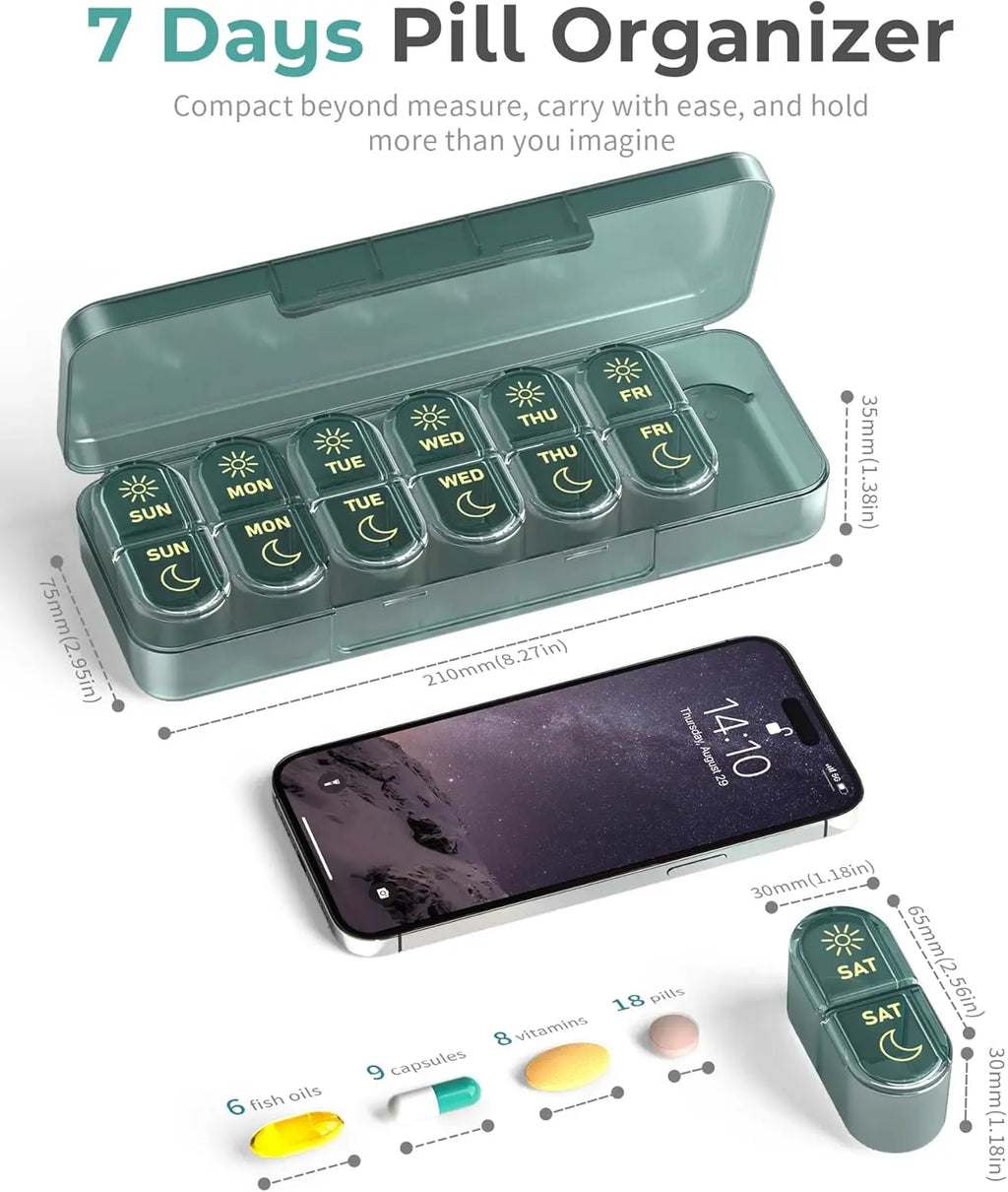 7-Day AM/PM Pill Organizer – 14-Compartment Weekly Pill Box Weekly Pill Organizer Nixie
