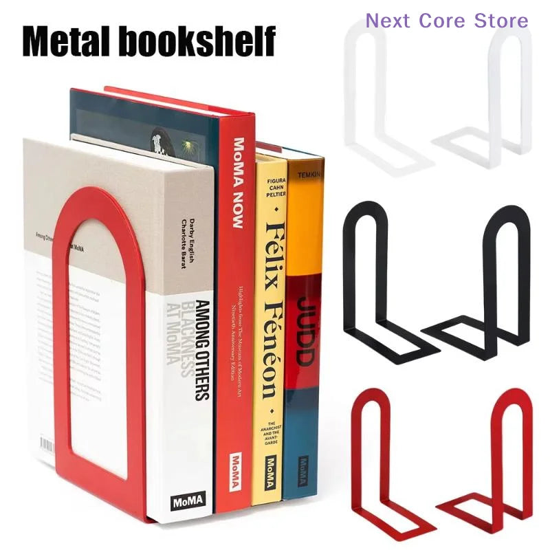 2Pcs L-Shaped Iron Bookends – Non-Slip Desk Book Holder Set Iron Bookends Nixie