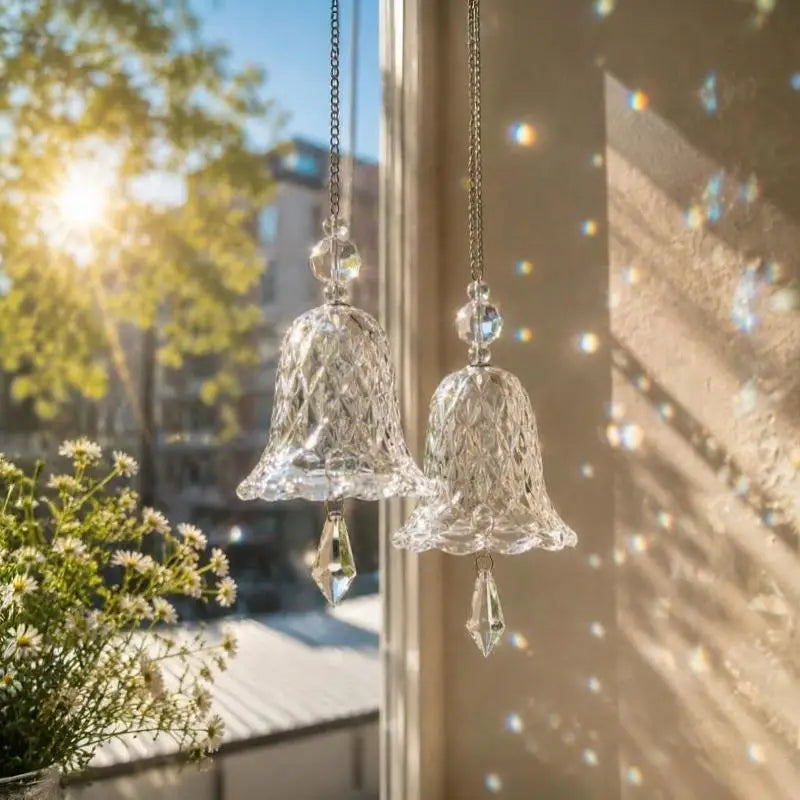 Crystal Glass Bell Wind Chime Prism Suncatcher Boho Decor Wind Chime Suncatcher Nixie
