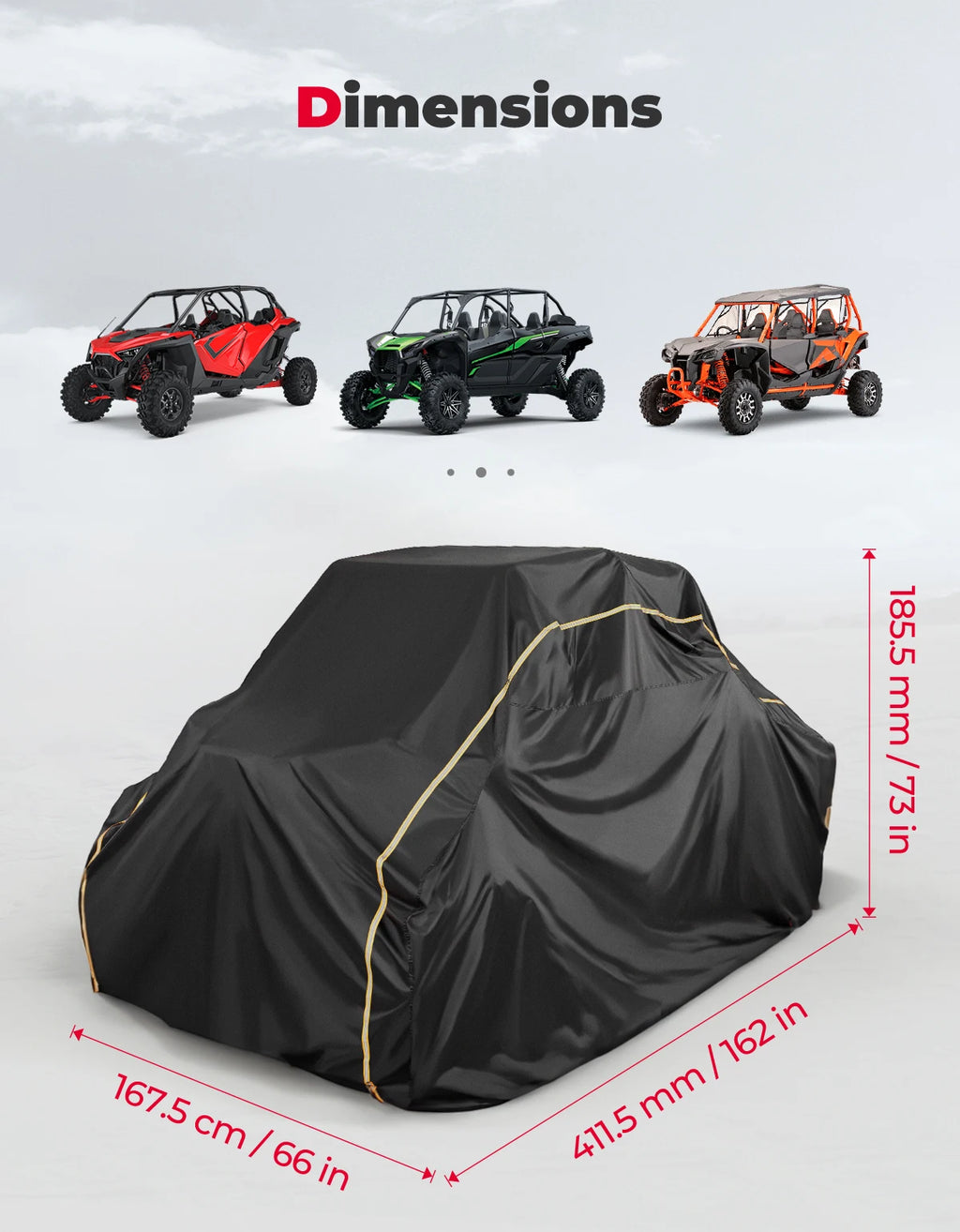 KEMIMOTO 4-Seater UTV Cover | Waterproof Oxford Fabric UTV Protective Cover Nixie M Size 412-168-185cm