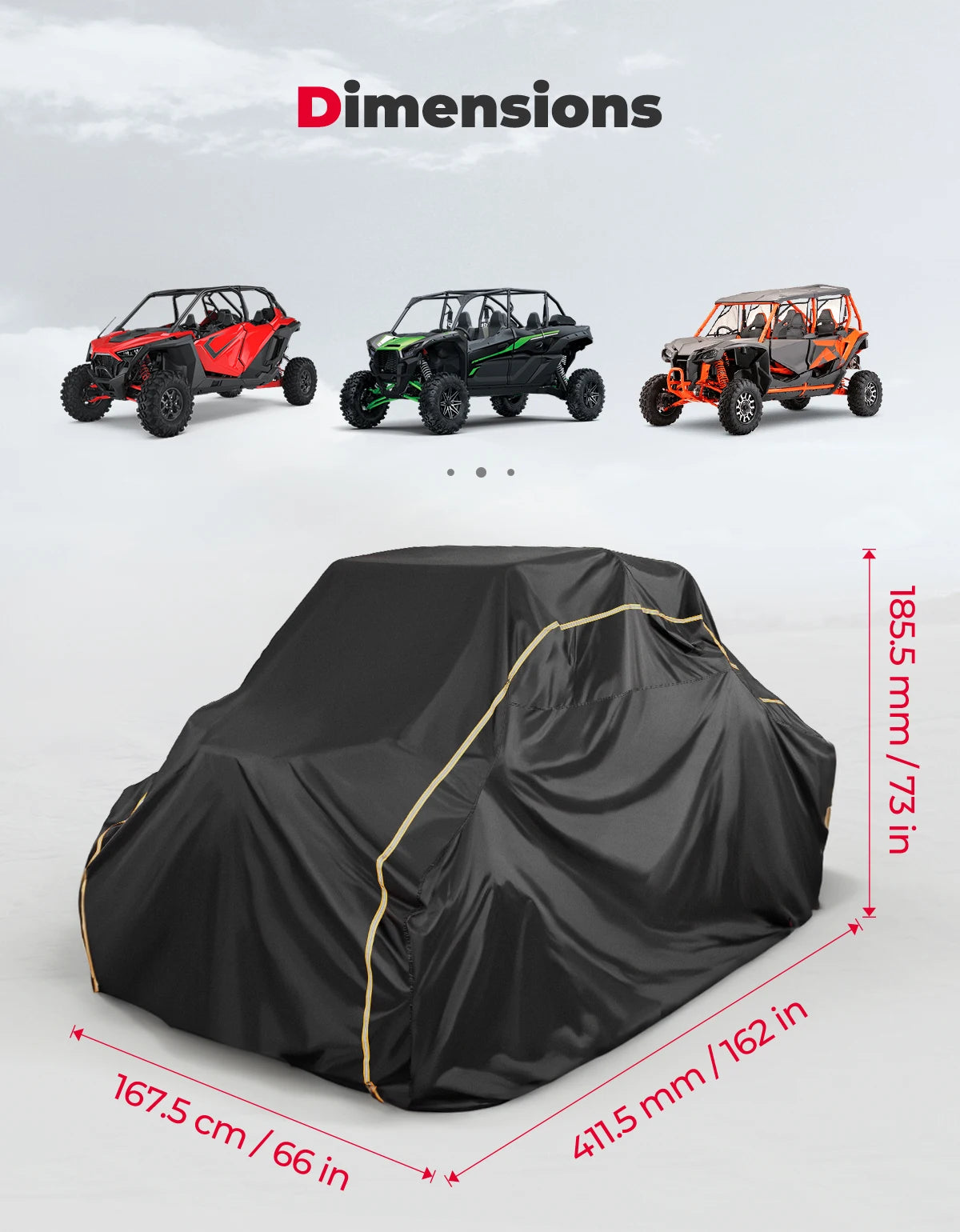 KEMIMOTO 4-Seater UTV Cover | Waterproof Oxford Fabric UTV Protective Cover Nixie M Size 412-168-185cm