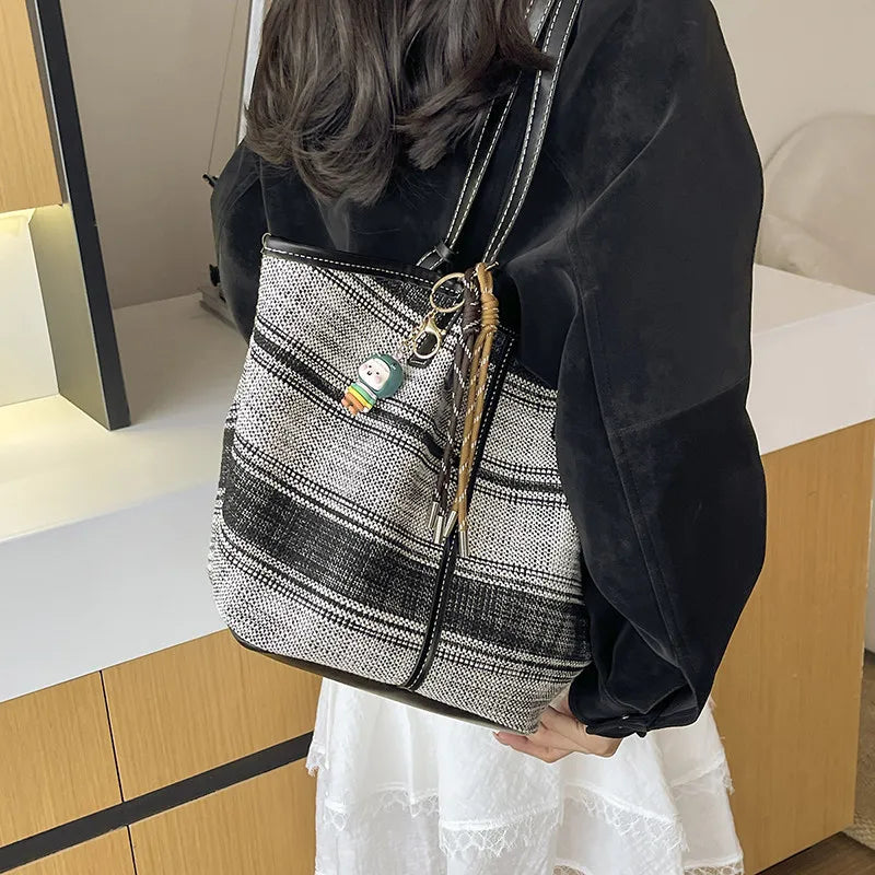 Large-Capacity Striped Canvas Tote Bag – Women's Shoulder Bag Canvas Tote Bag Nixie