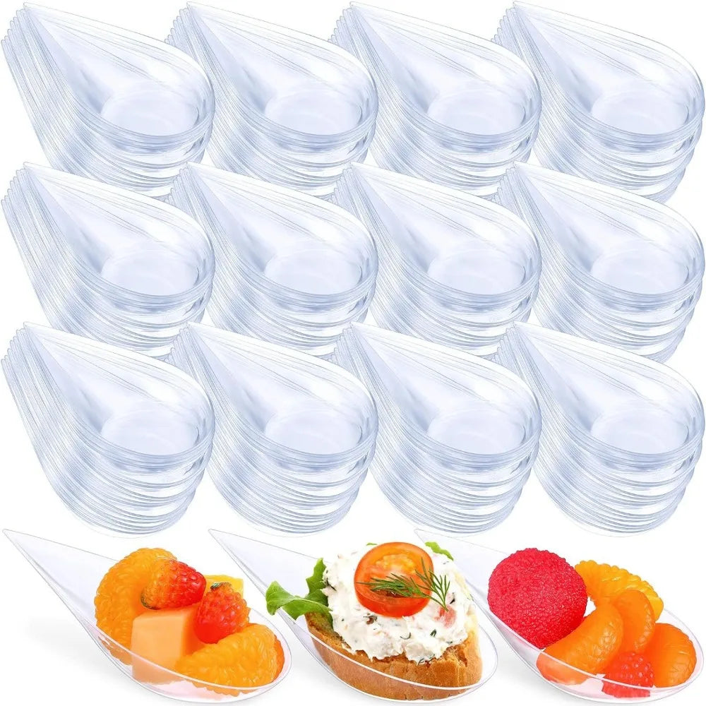 50Pcs Teardrop Mini Appetizer Plates – Reusable Dessert Tasting