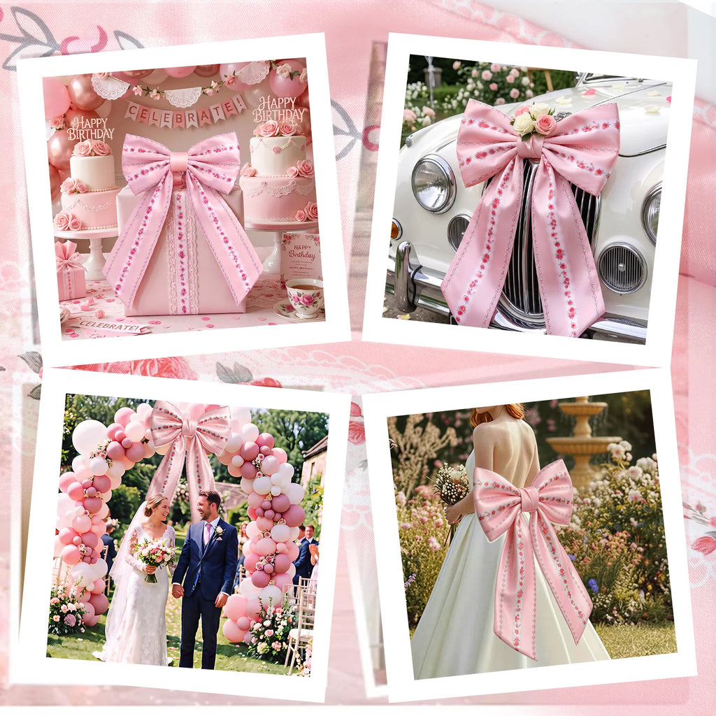 Large Pink Floral Bow Decoration – Party & Christmas Tree Topper Party Bow Decoration Nixie