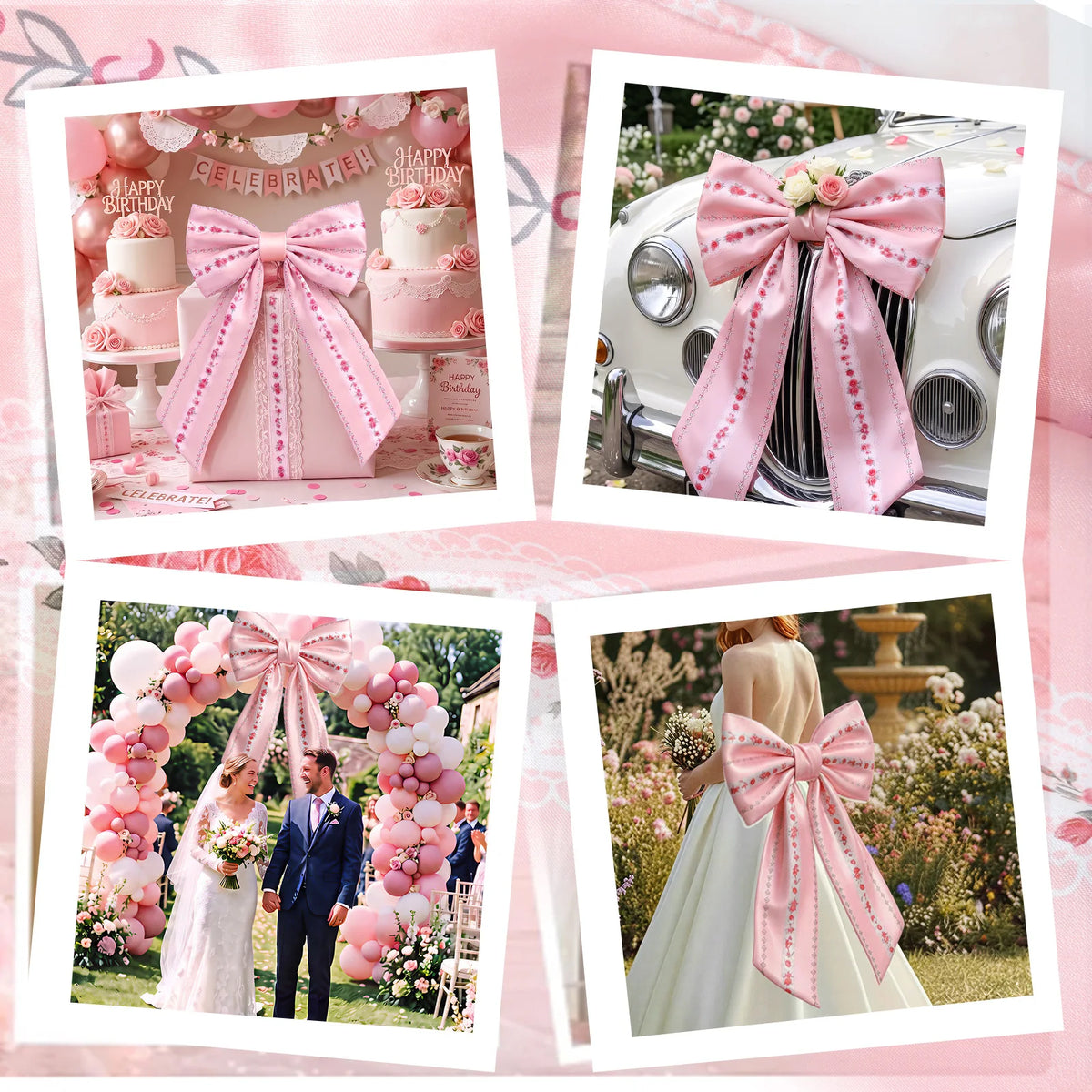 Large Pink Floral Bow Decoration – Party & Christmas Tree Topper Party Bow Decoration Nixie