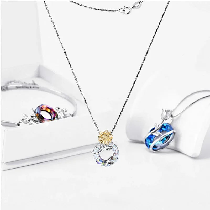 Crystal Sunflower Pendant Necklace | Gold & Silver Chain Pendant Necklace Nixie