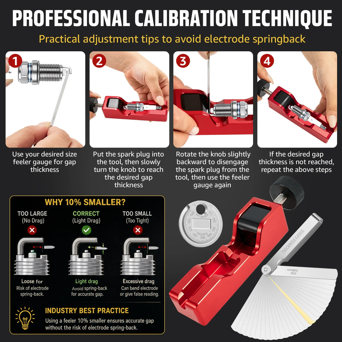 Aluminum Spark Plug Gap Tool & 32-Blade Feeler Gauge Kit