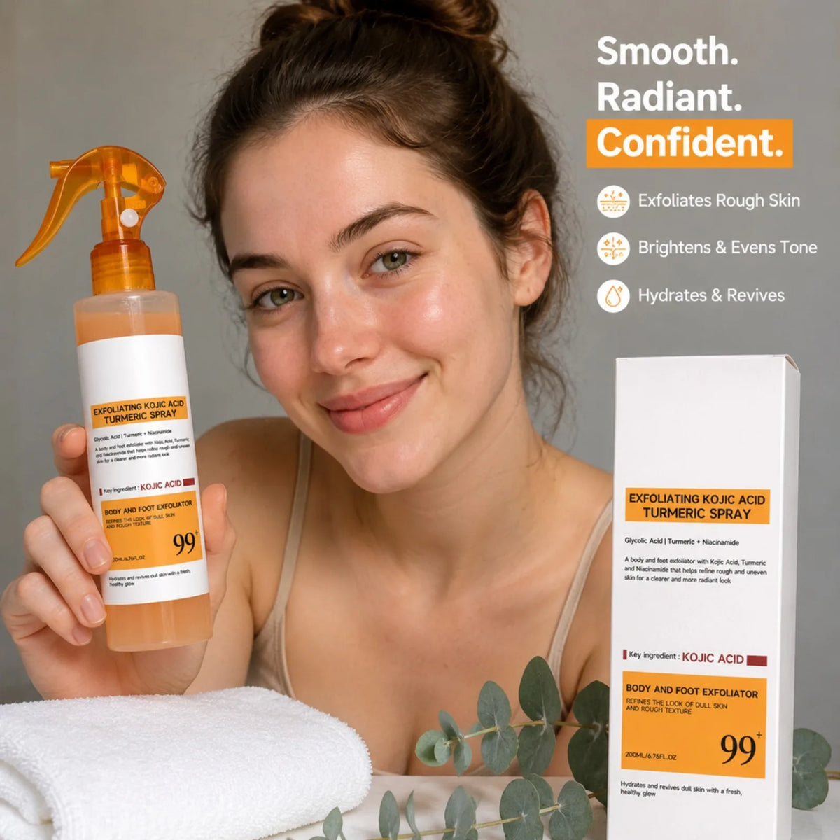 Kojic Acid Turmeric Exfoliating Body & Foot Spray 200ml Exfoliating Body Spray Nixie