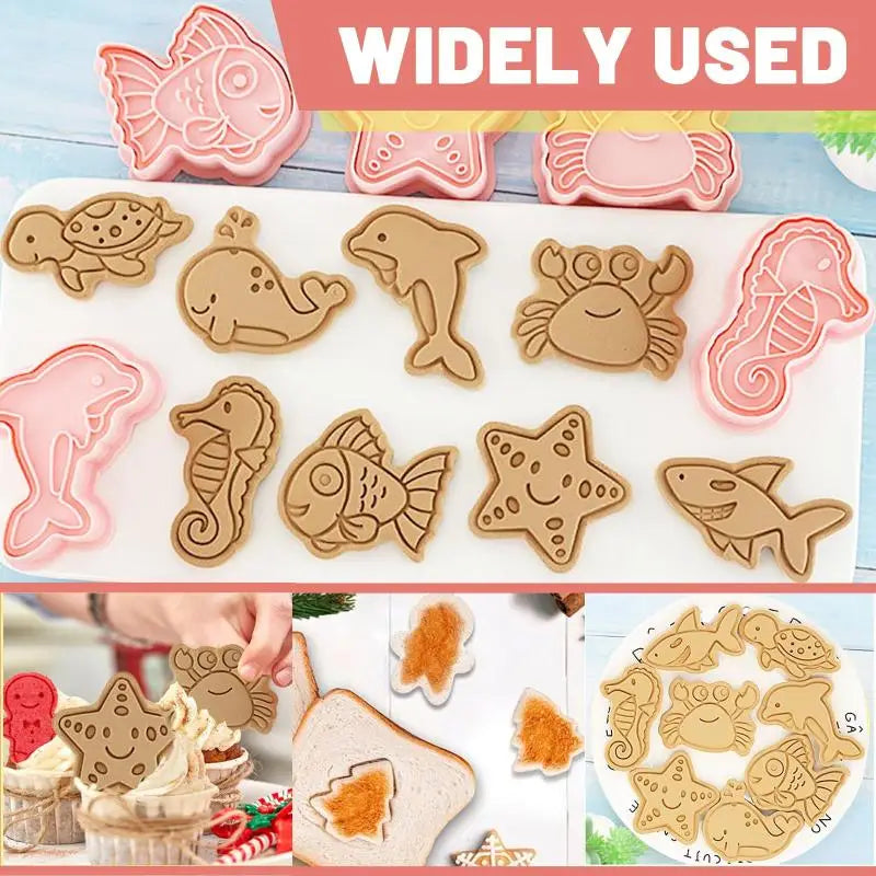 8-Piece 3D Press Cookie Molds – Ocean & Christmas Themes Cookie Mold Set Nixie