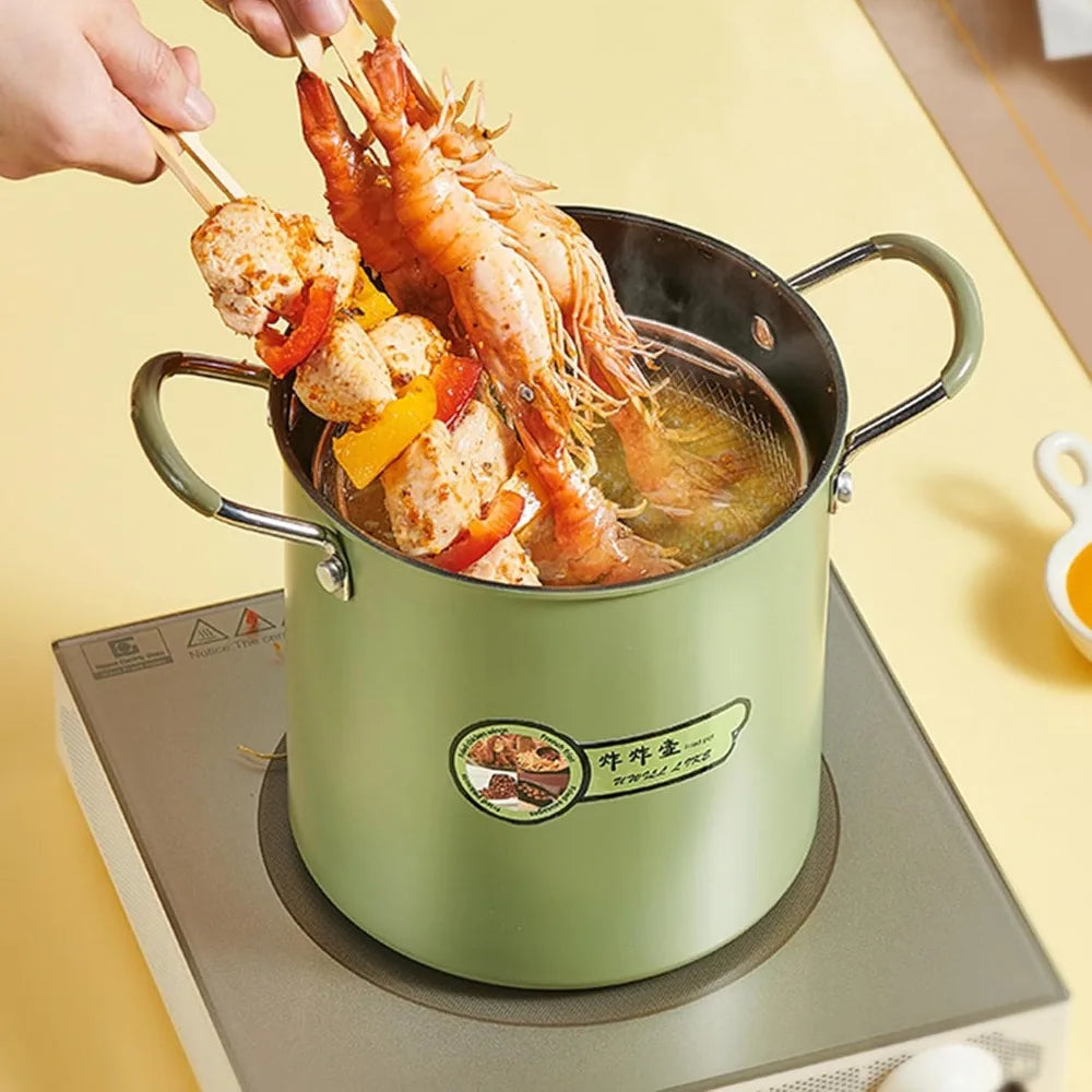 3L Fryer Pot with Basket & Oil Strainer | Mini Pasta Pot Fryer Pot with Basket Nixie