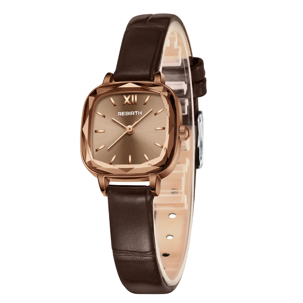 REBIRTH Casual Quartz Watch – Leather Band, Minimalist Dial Quartz Wristwatch Nixie Coffee