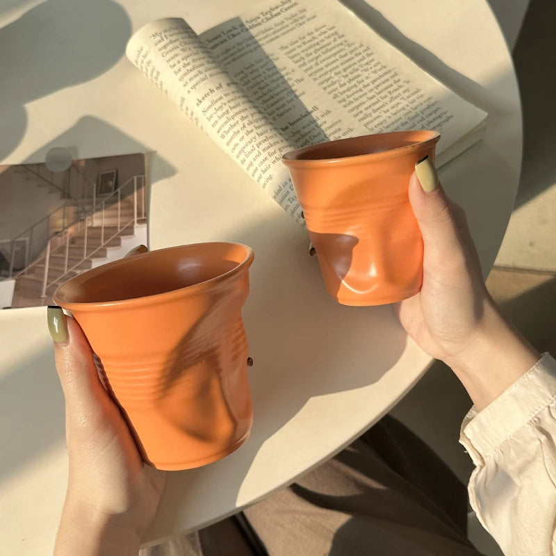 Dopamine Ceramic Coffee Cup | Wrinkle Texture, 4 Colors