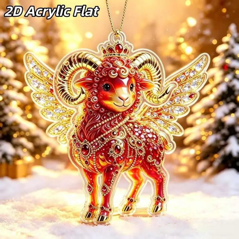 2D Acrylic Chinese Zodiac Goat Hanging Ornament Red Gold