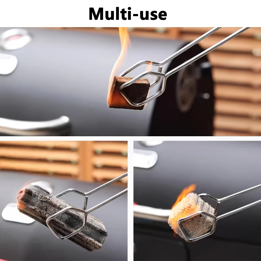 Stainless Steel BBQ Charcoal Tongs – Long Heat-Resistant Clamp BBQ Charcoal Tongs Nixie
