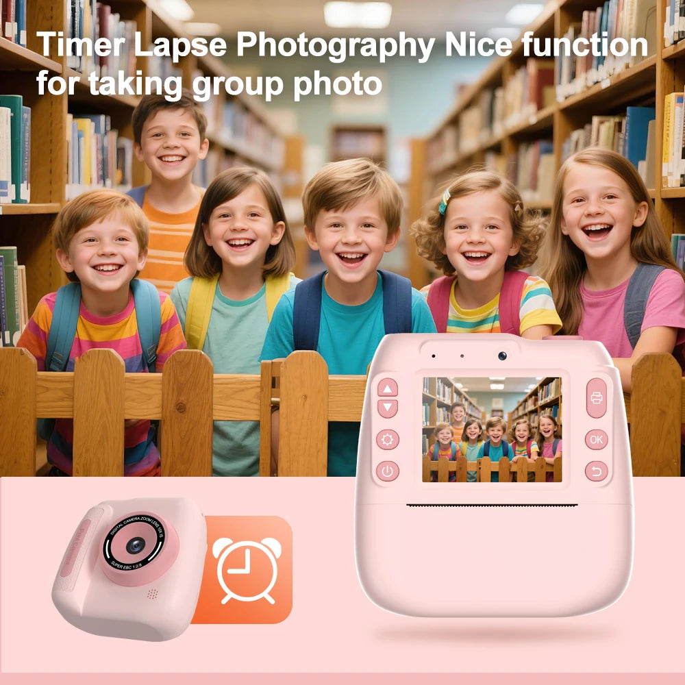 INSTOFC Kids Instant Print Camera 1080P HD Thermal Printer Kids Instant Camera Nixie