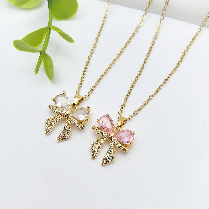 Butterfly Zircon Choker Pendant Necklace – Gold Stainless Steel Pendant Choker Necklace Nixie