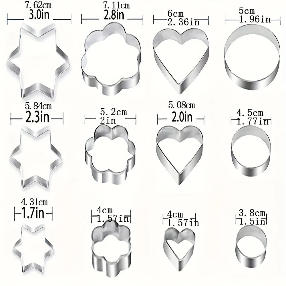 12-Piece Stainless Steel Cookie Cutter Set – Heart, Star, Flower Cookie Cutter Set Nixie 12 PCS-SET
