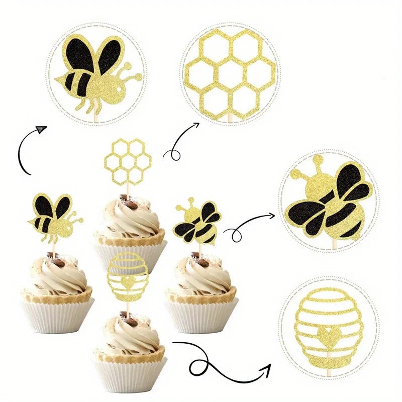 Bee Cartoon Birthday Cake Toppers Paper-Cut Decorations 4/12pcs Cake Toppers Nixie