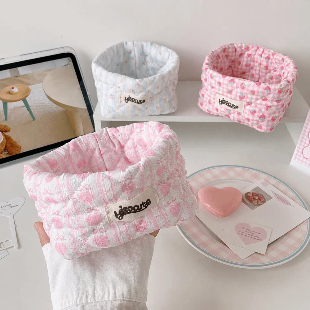 Quilted Fabric Desktop Storage Basket – Cute Floral Print Desktop Storage Basket Nixie