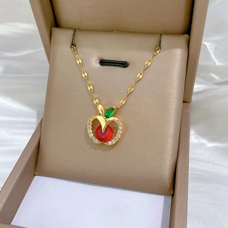 Red Apple Pendant Necklace Gold Stainless Steel Choker Women Pendant Necklace Nixie