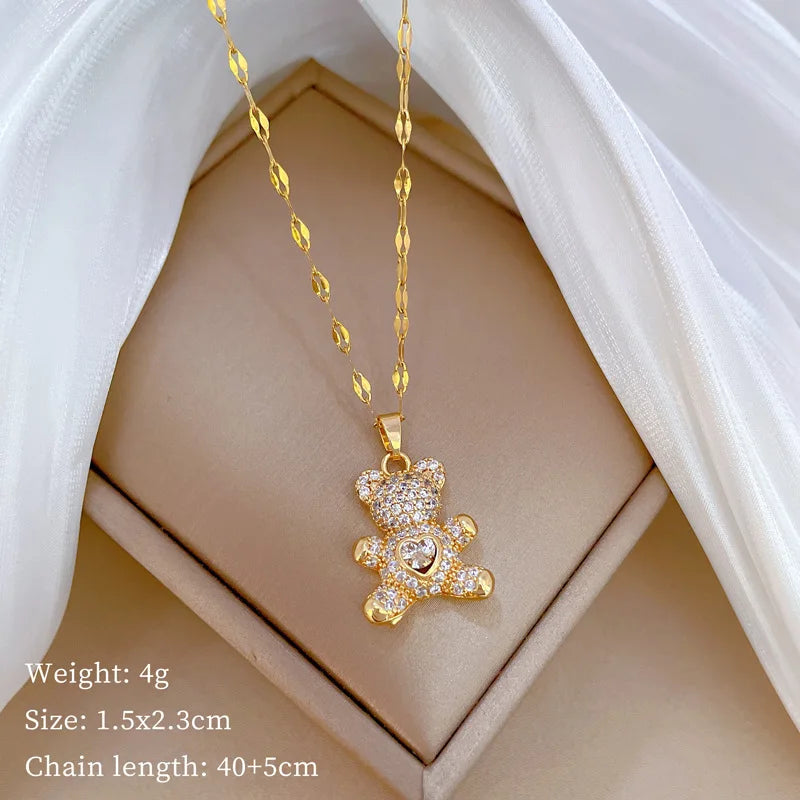 Heart Bear Pendant Gold Choker Necklace – Stainless Steel Pendant Choker Necklace Nixie XL2606-853