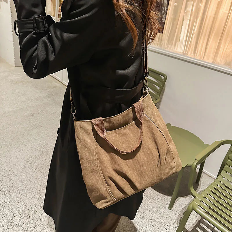 Women's Pleated Canvas Tote Bag – Vintage Artistic Handbag Canvas Tote Bag Nixie