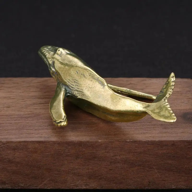 Solid Brass Whale Figurine – Vintage Desktop Ornament Statue