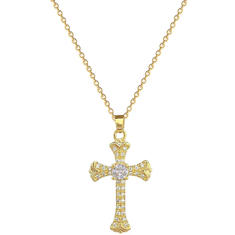 Women's Gold Cross Pendant Necklace – Stainless Steel Choker Pendant Necklace Nixie