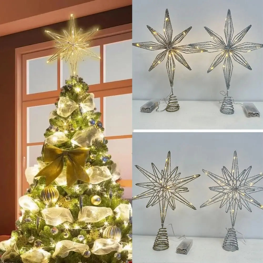 LED Star Christmas Tree Topper Glitter Iron Light Up Décor Christmas Tree Topper Nixie