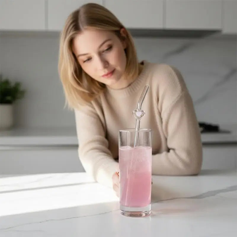 Heart Glass Reusable Straws for Party, Wedding & Cocktails Glass Drinking Straws Nixie