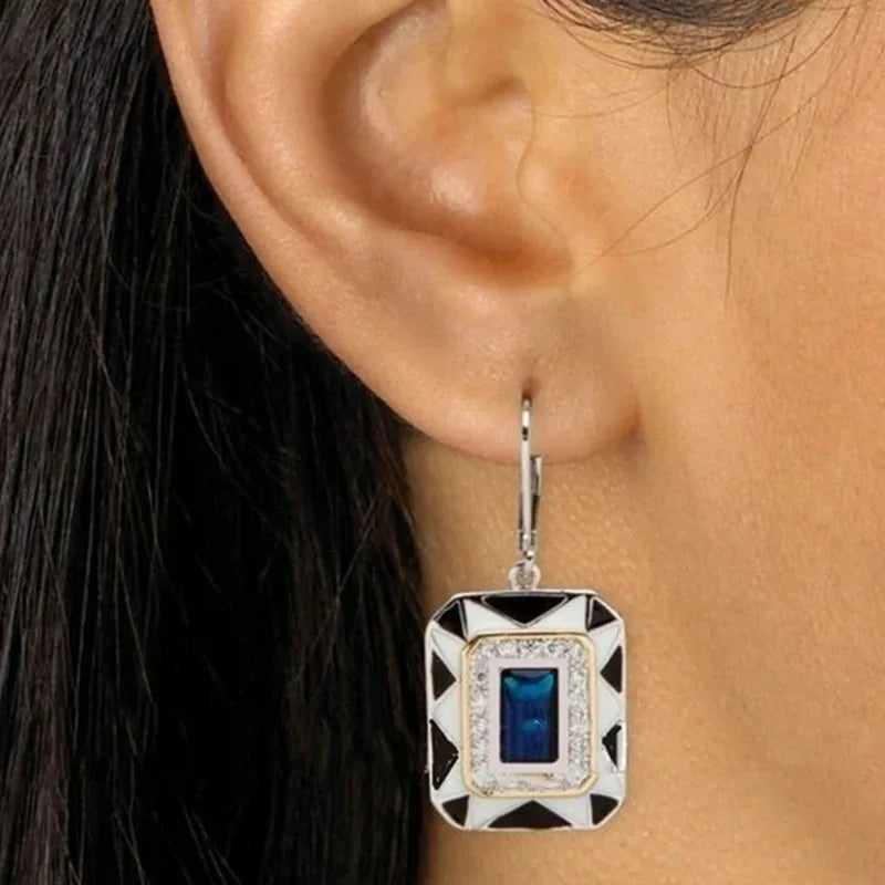 Blue Stone Art Deco Drop Dangle Earrings – Bridal Gift Drop Dangle Earrings Nixie