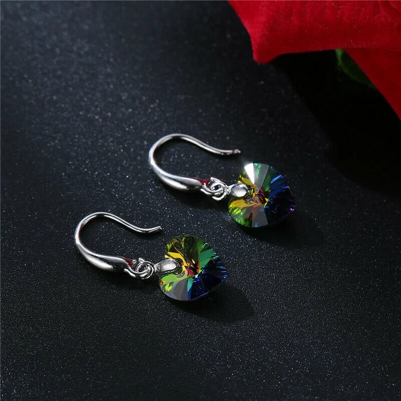 Rainbow Heart Pendant Necklace & Earrings Set | Nixie Jewelry Set Nixie