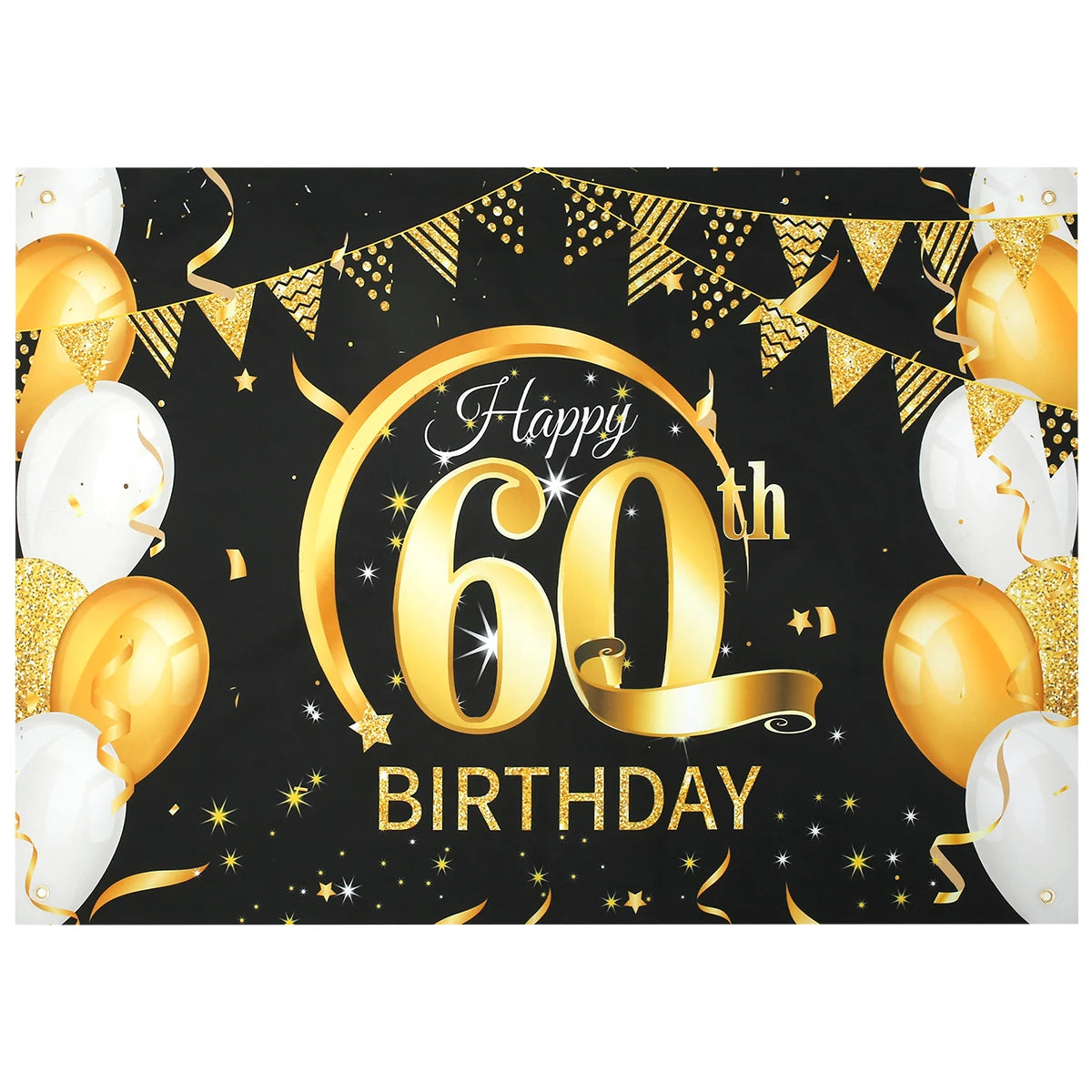 Black Gold Happy Birthday Banner 30th 40th 50th 60th Party