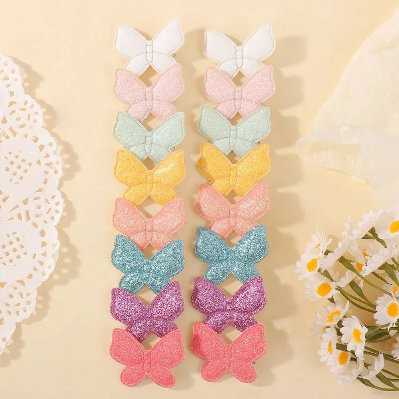16pc Girls Rainbow Sequin Bow & Butterfly Hair Clips Set Kids Hair Clips Nixie
