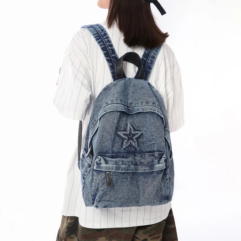 Korean Canvas Denim Backpack – Large Capacity, Waterproof