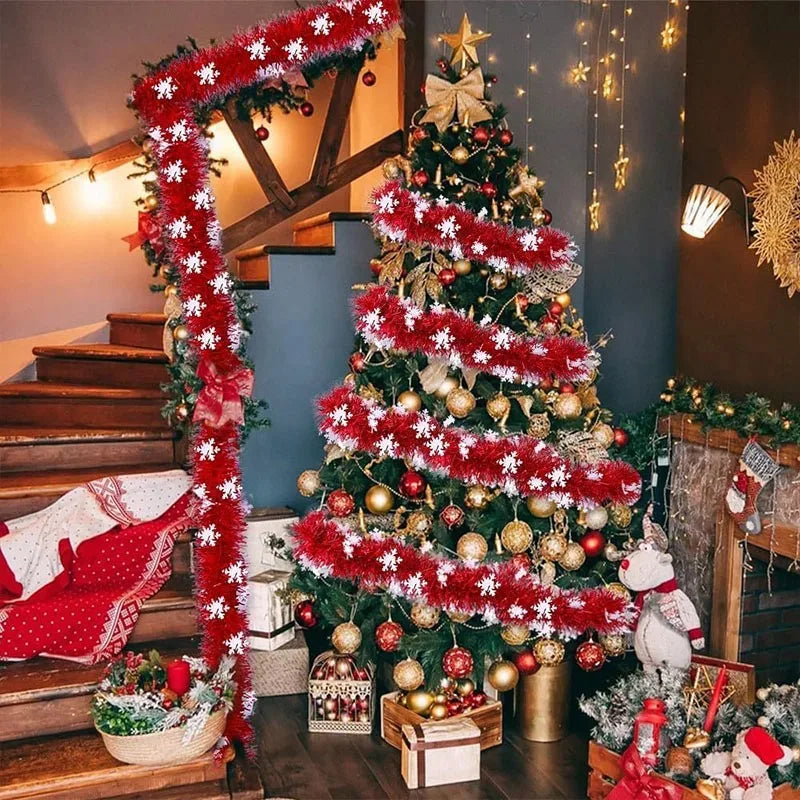 2M Christmas Snowflake Tinsel Garland – Metallic Xmas Decor Christmas Tinsel Garland Nixie