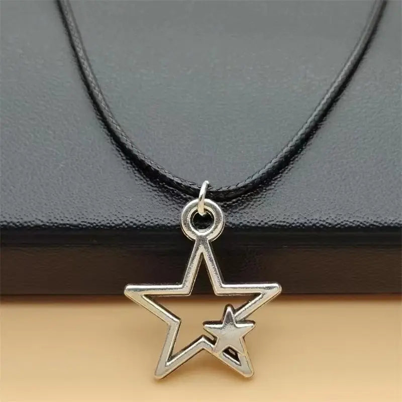 Vintage Pentagram Star Pendant Necklace | Unisex Black Rope Pendant Necklace Nixie